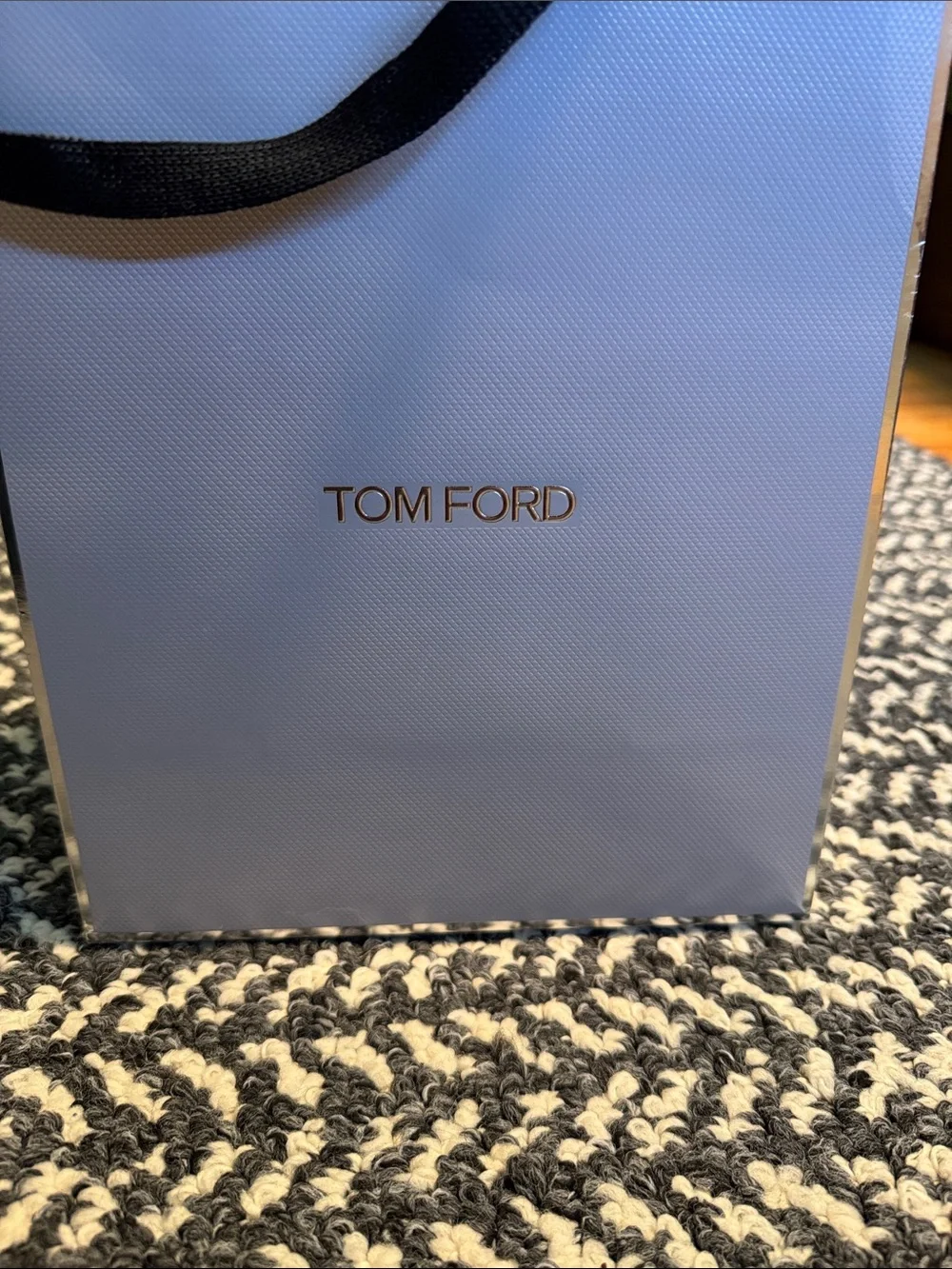 Tom Ford Light Blue Gift Bag with Black Ribbon and Gold Logo